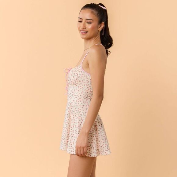 Blogilates -  Women's Tie Front Twirl Dress - Pink Fl Pink Floral - Picture 4 of 5